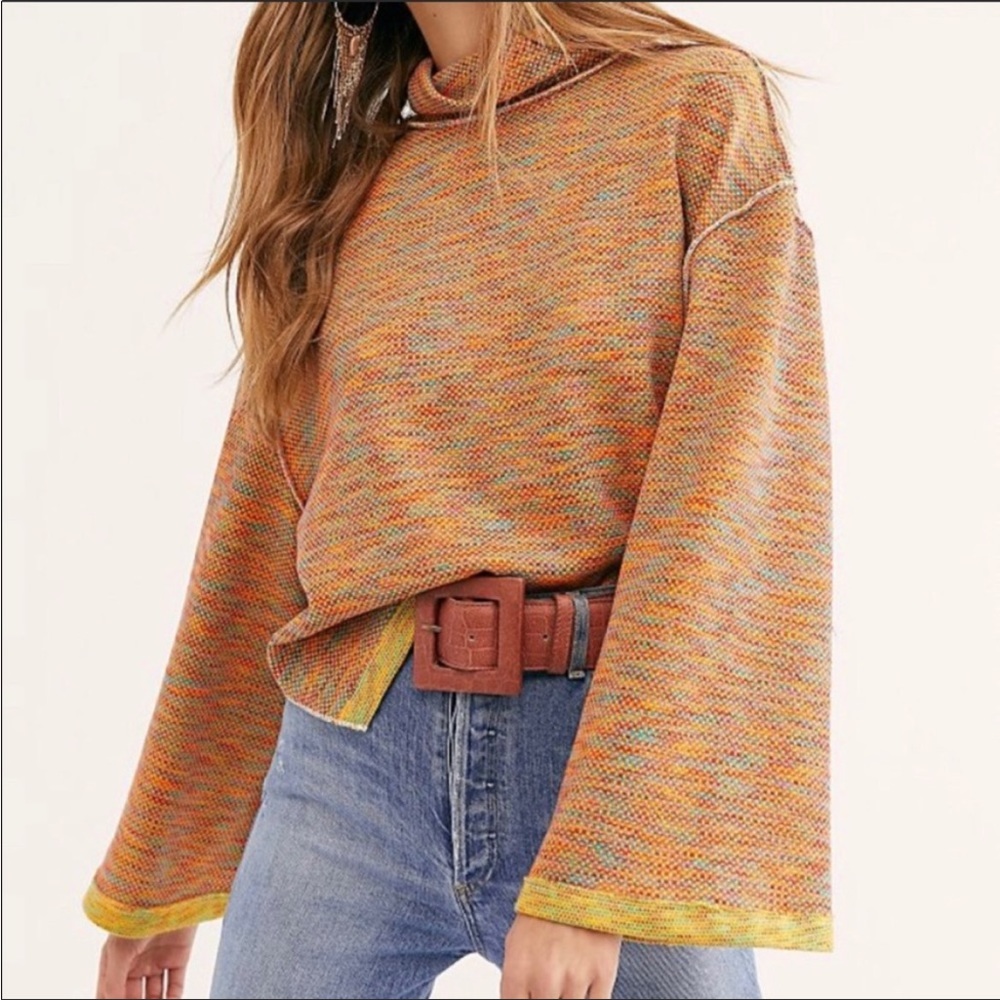 Free People Sunny Days Rainbow Turtleneck Sweater